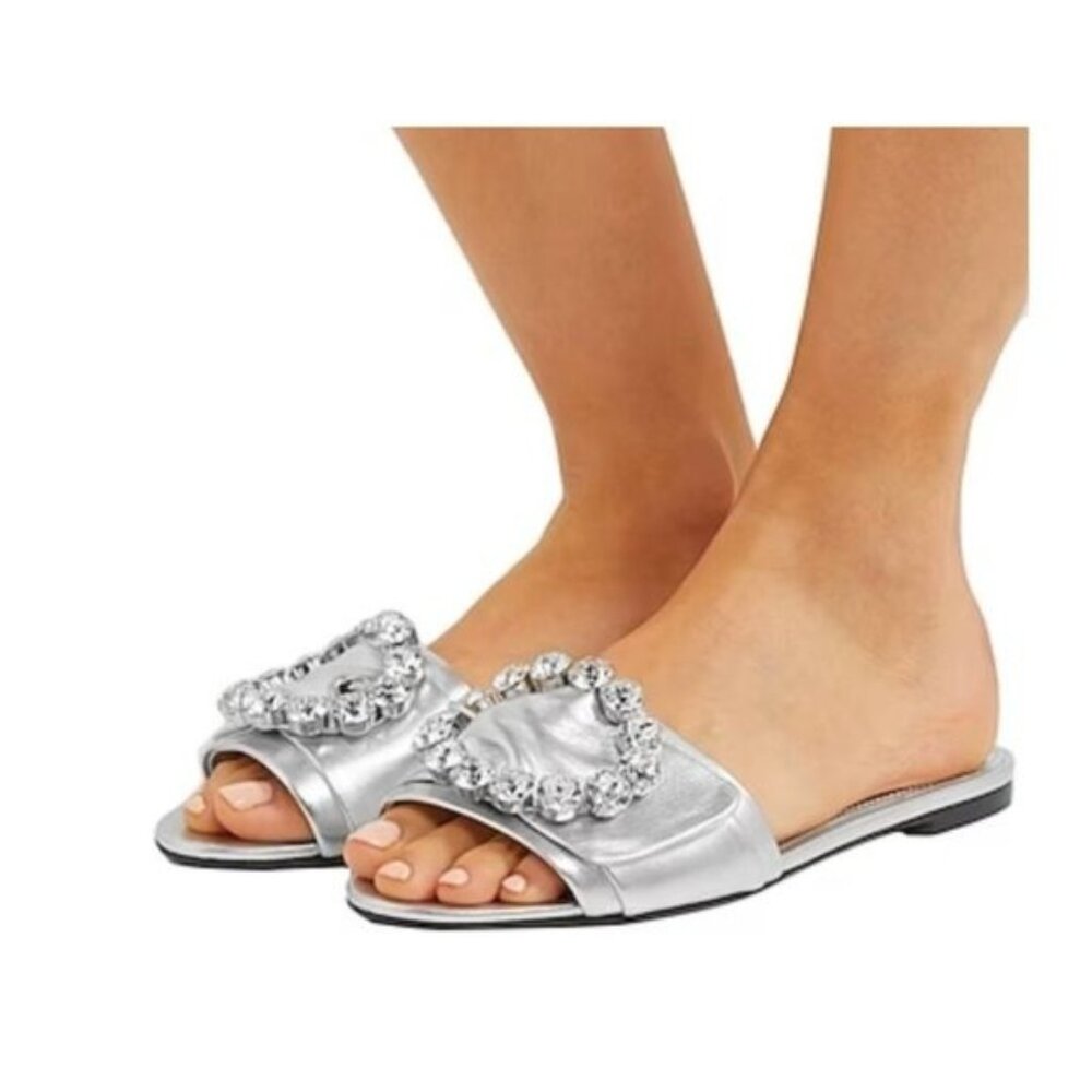 Dolce & Gabbana Slide Sandals in Silver Leather